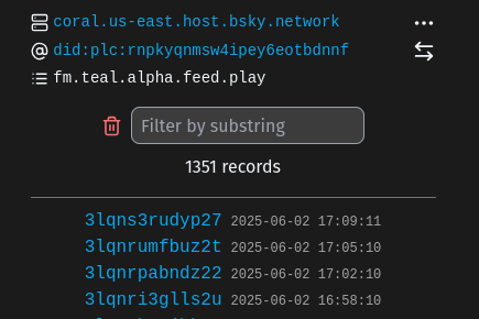 Picture of my atproto repo showing fm.teal.alpha.feed.play records
